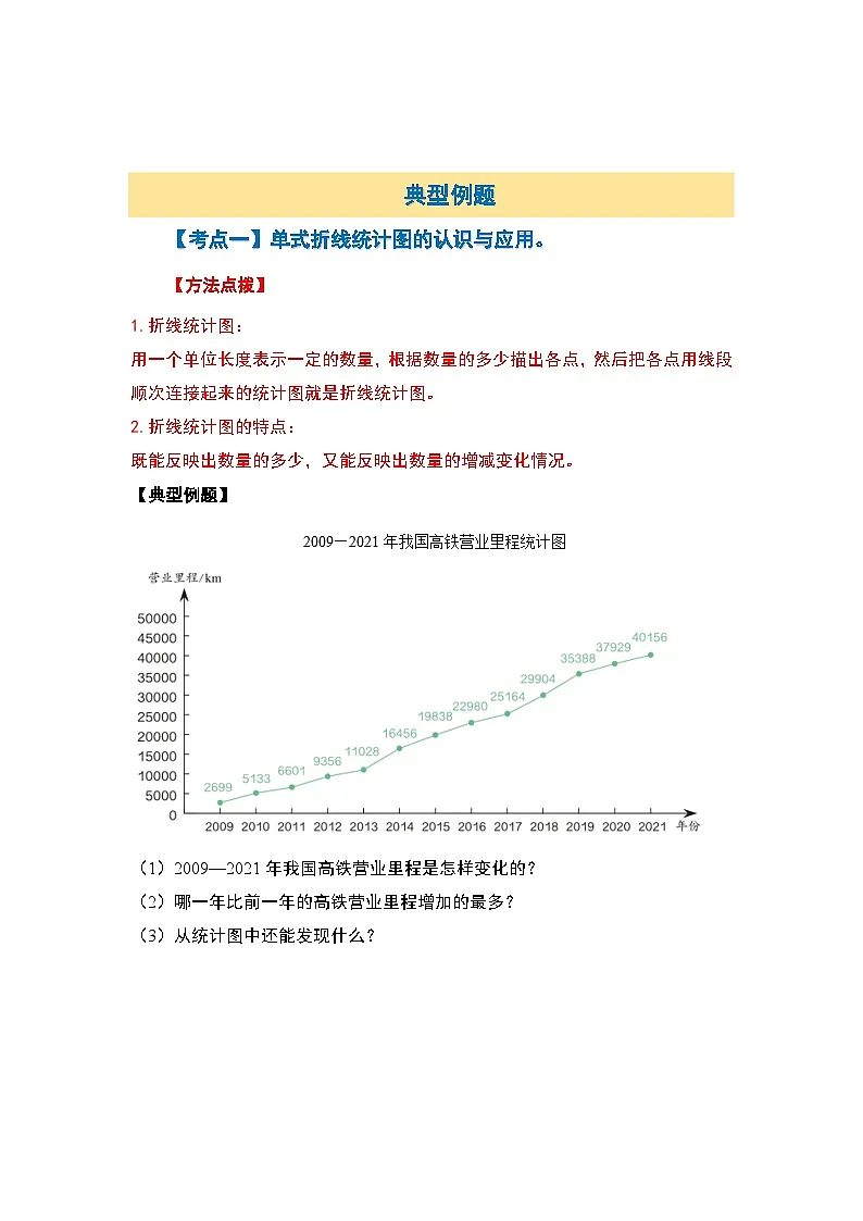 苏教版五年级数学下册典型例题第二单元折线统计图【八大考点】(原卷版+解析)第3页