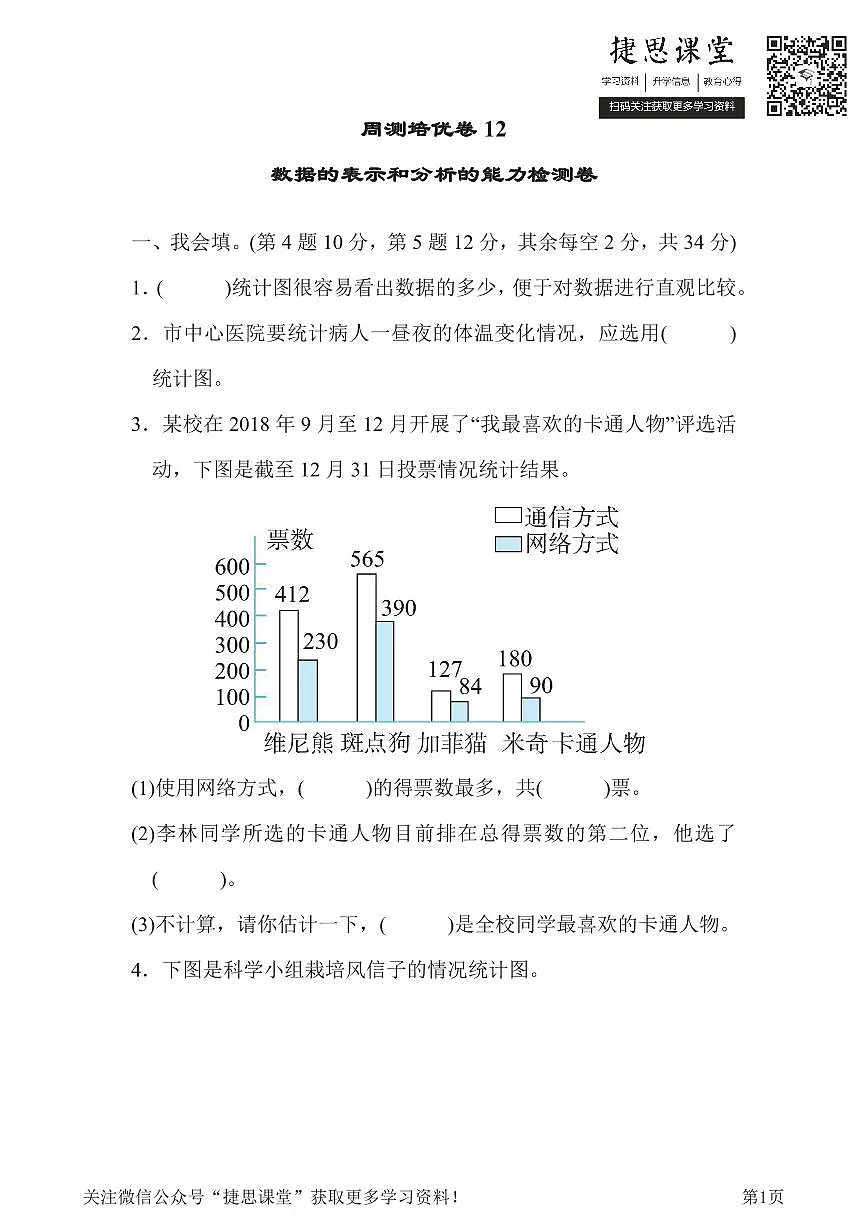 五年级下册数学北师大版周测培优卷12 数据的表示和分析的能力检测卷(含答案)第1页