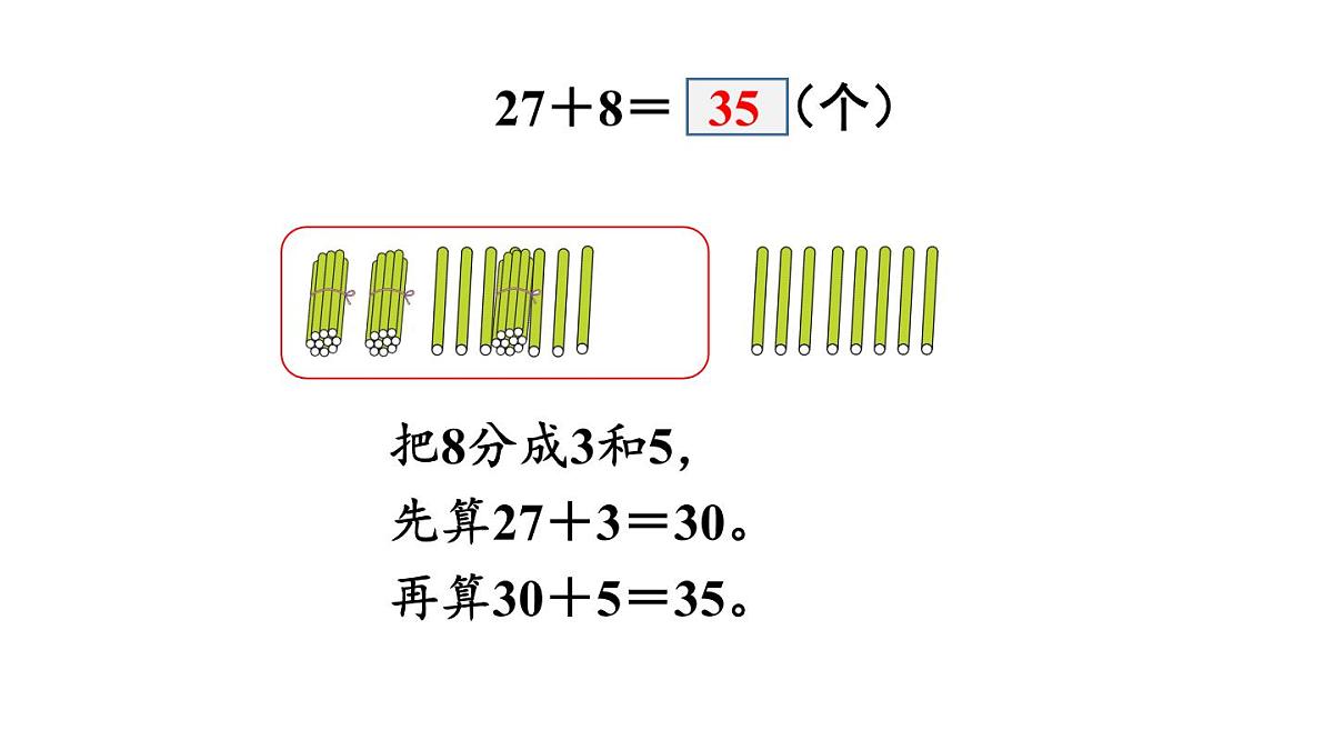 小学数学新冀教版一年级下册三100以内的数与加减法第12课时 两位数加一位数(进位)教学课件2025春第5页