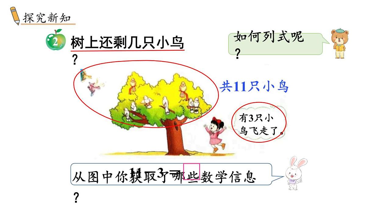 小学数学新冀教版一年级下册一 20以内的减法第2课时 11减几教学课件2025春第3页