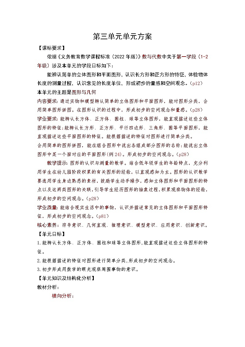 第三单元创意拼搭一一认识图形(一)-教学设计2024-2025年度青岛版数学一上第1页