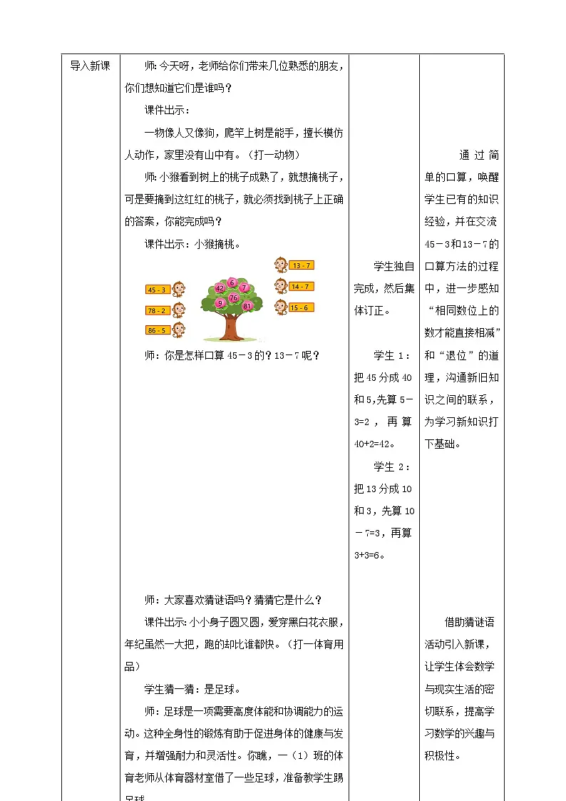 人教版新版一下4.4《两位数减一位数(退位)》(教案)第2页