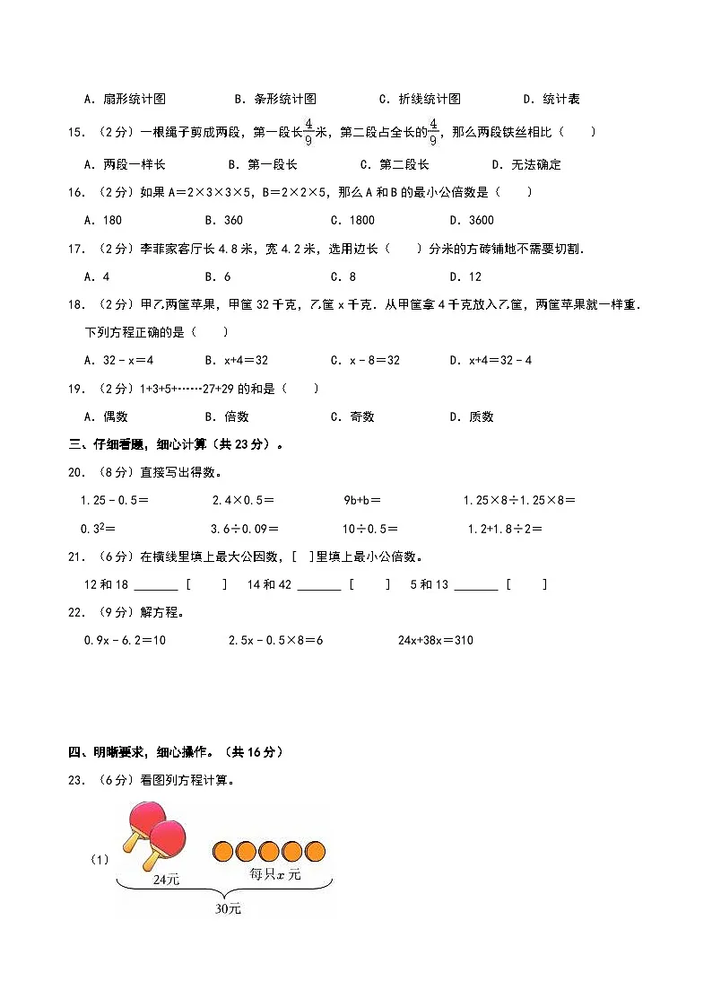 2024-2025学年江苏省宿迁市宿豫区五年级(下)期中数学试卷第2页