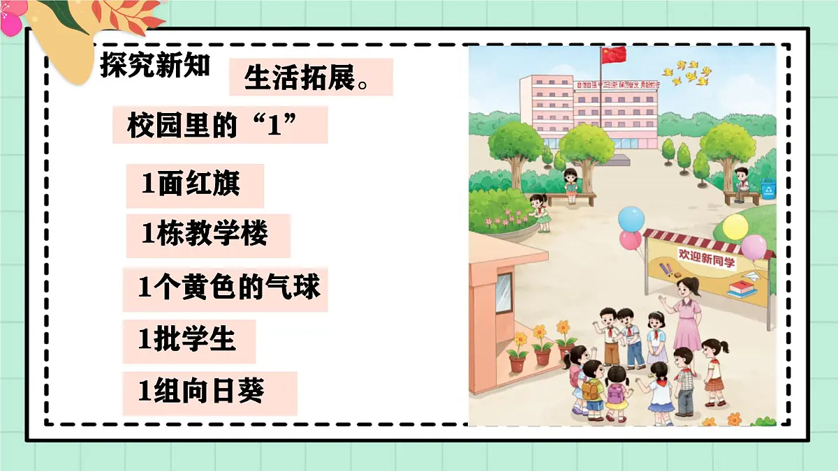 西师大版一年级上册数学第一单元《0~9的认识-认识0~9》2《找一找身边的“1”》第7页