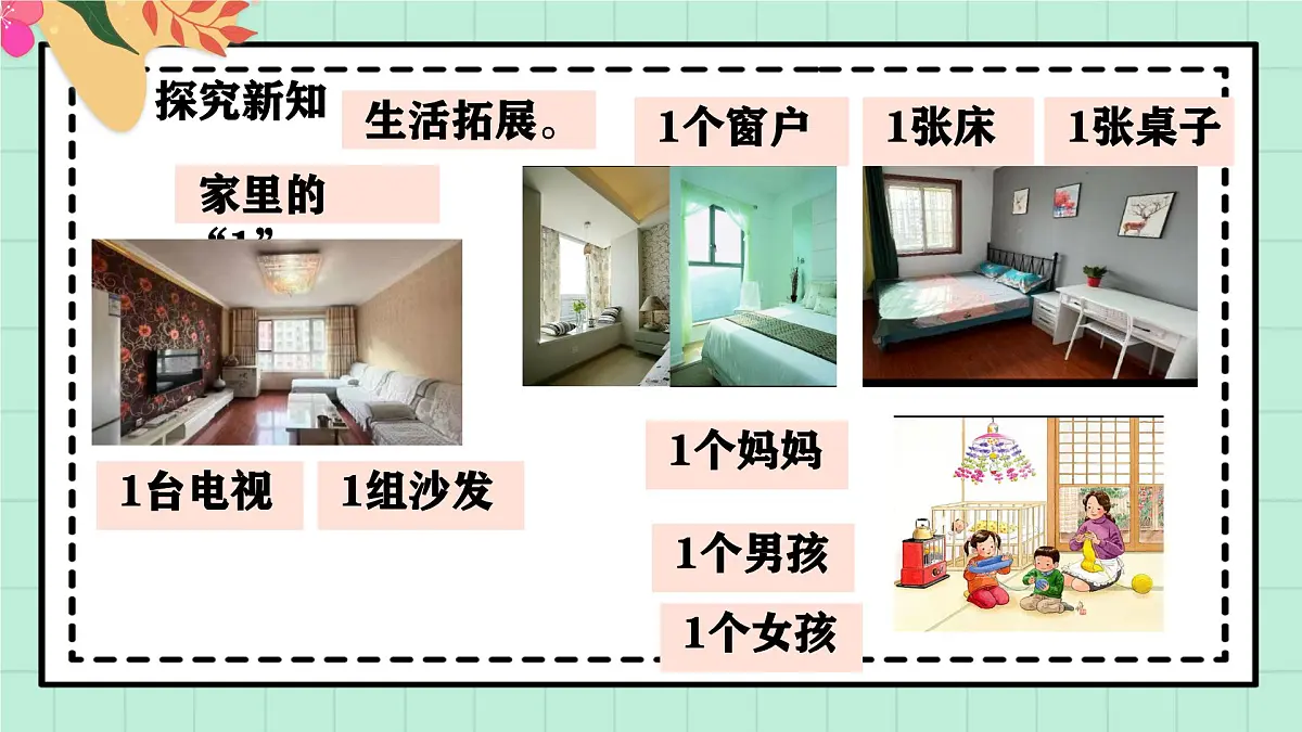 西师大版一年级上册数学第一单元《0~9的认识-认识0~9》2《找一找身边的“1”》第8页