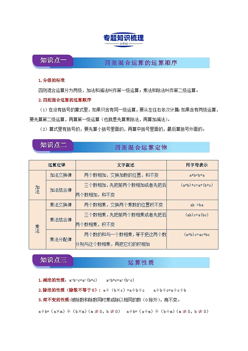 2025学年小升初数学复习讲义(通用版)专题06《四则混合运算的运算顺序和运算律》(教师版)(1)第2页