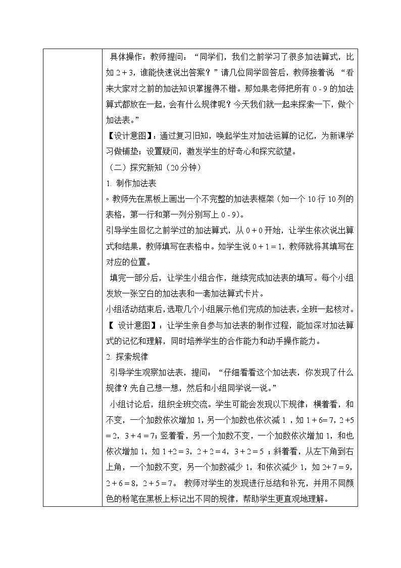 西师大版一年级上册数学第二单元5《认识加法~做张加法表》》教学设计第3页