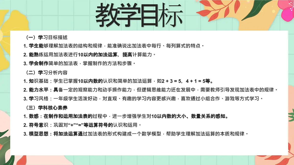 西师大版一年级上册数学第二单元(认识加法)5《做张加法表》课件pptx第2页