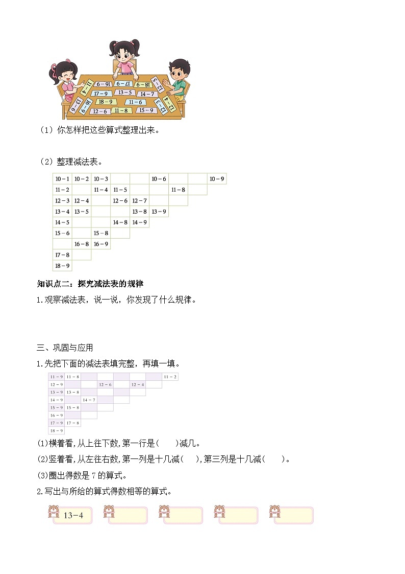 【备课无忧】北师大版數學一年级下册-3.7 做個減法表（學案设计）第2页