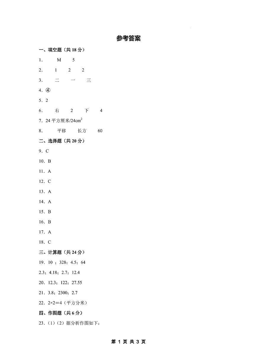 【参考答案】第七单元图形的运动(二)素养测评卷【提高卷】-2024-2025学年四年级数学下册(解析卷)人教版第1页