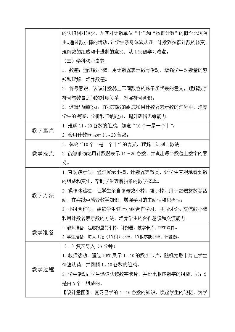 冀教版一年级上册数学第三单元1.2《数的认识-数出13根小棒摆在桌子上》教学设计第2页