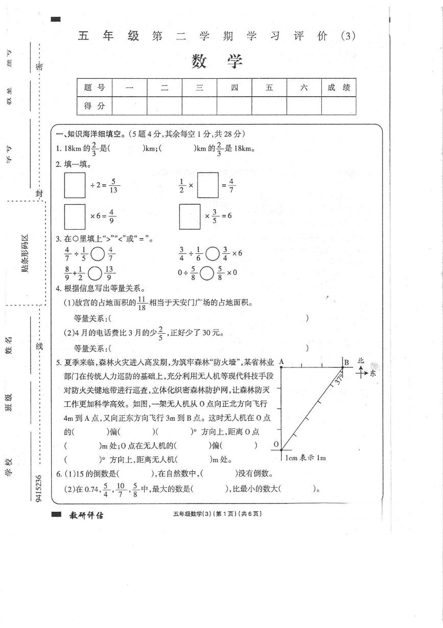 甘肃省定西市通渭县西关小学等学校2024-2025学年五年级下学期6月月考数学试题