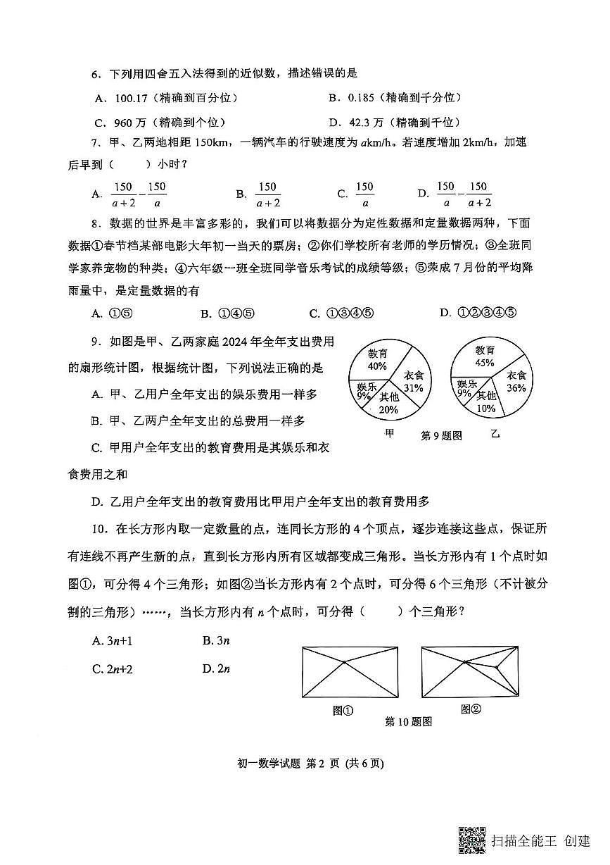 山东省威海市某校(五四制)2024-2025学年六年级上学期期末考试数学试题第2页