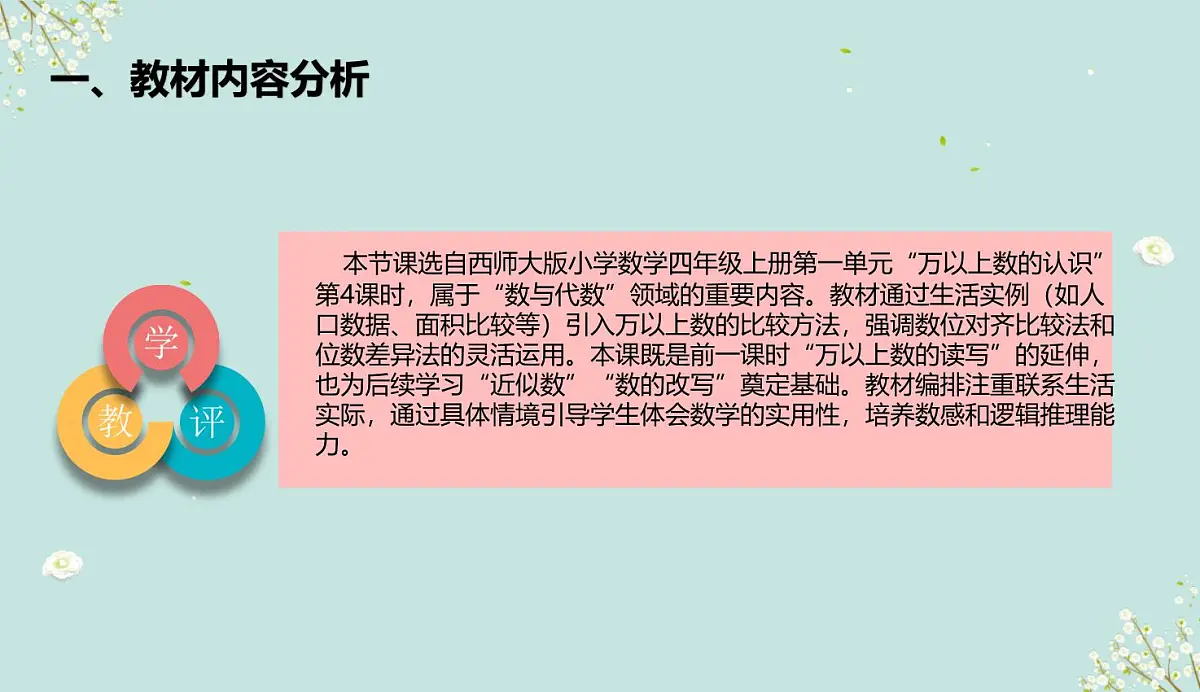 西师大版小学数学四年级上册第一单元第四课时《万以上数的大小比较》说课课件第2页