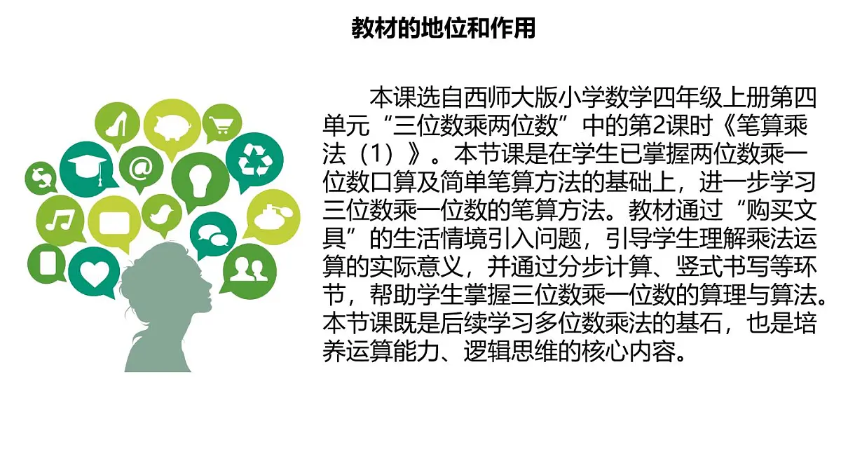 西师大版小学数学四年级上册第四单元第二课时《笔算乘法(1)》说课课件第2页