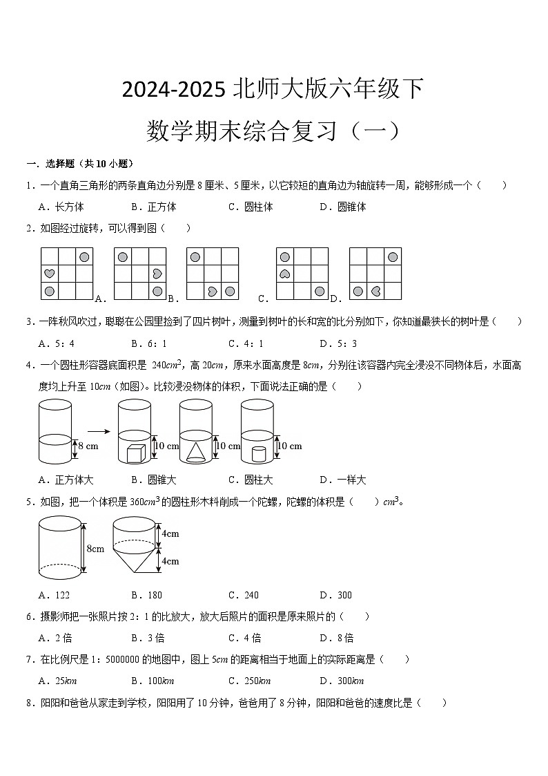期末综合复习(试题)-2024-2025学年六年级下册数学北师大版第1页
