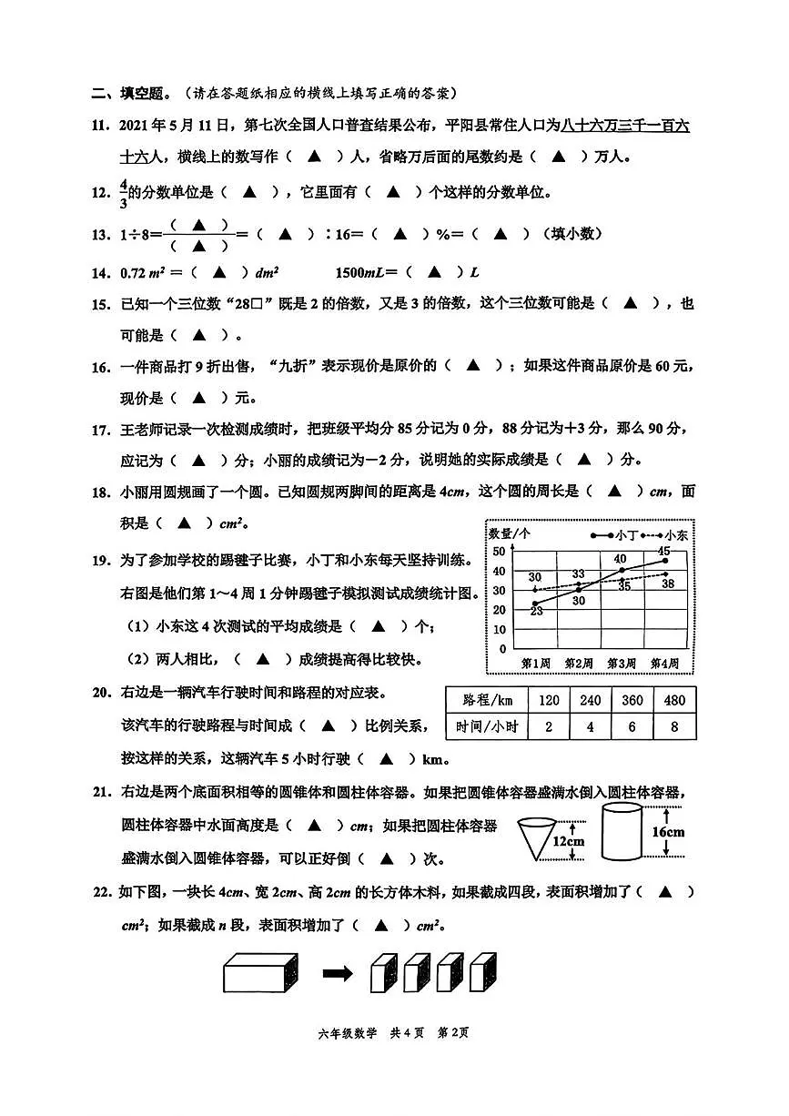 浙江省温州市平阳县2024-2025学年六年级下学期期末数学试题第2页