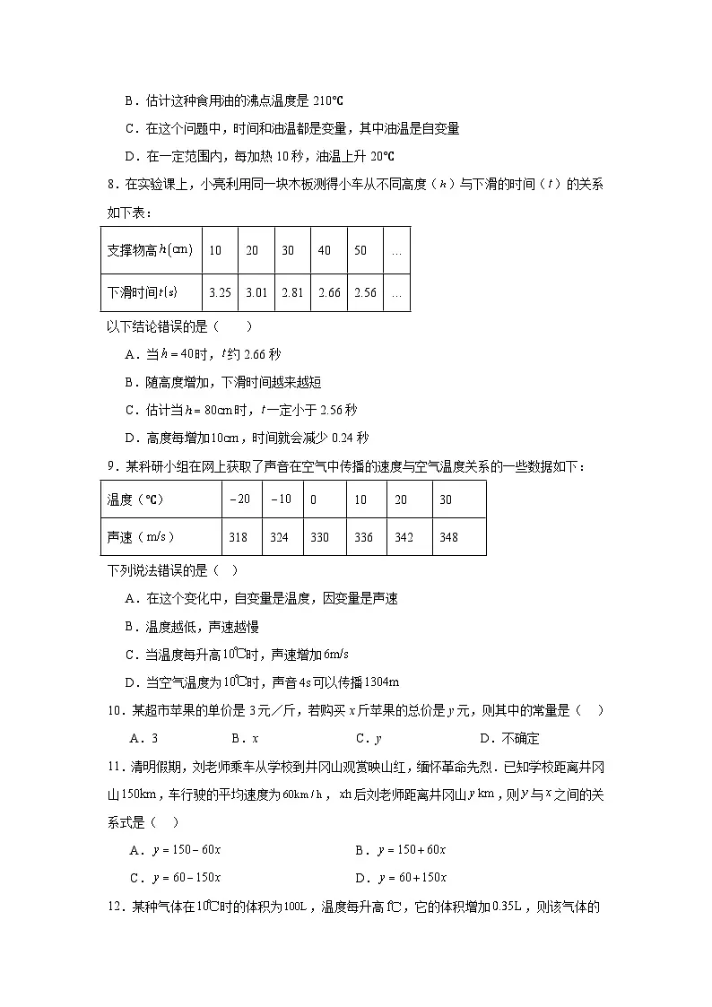 第九章变量之间的关系期末单元复习题 鲁教版(五四制)数学六年级下册第3页