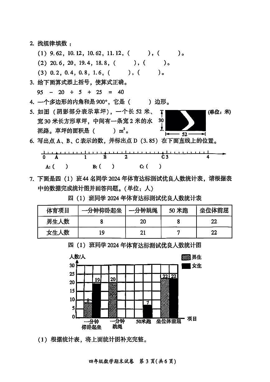 福建省福州市倉山區(qū)2024-2025學(xué)年四年級(jí)下數(shù)學(xué)期末試卷第3頁