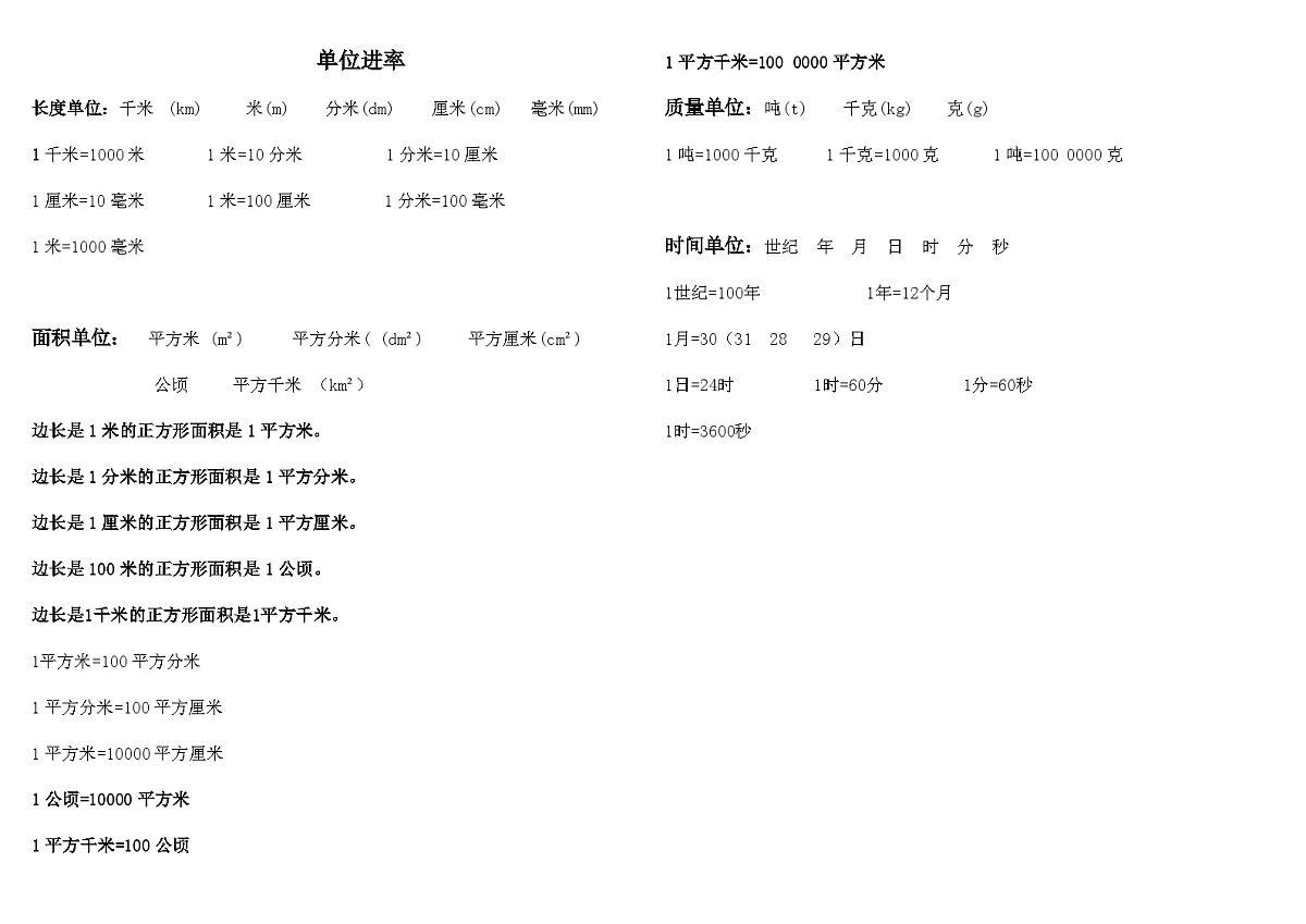 人教版小学数学四年级下学期单位换算练习第1页