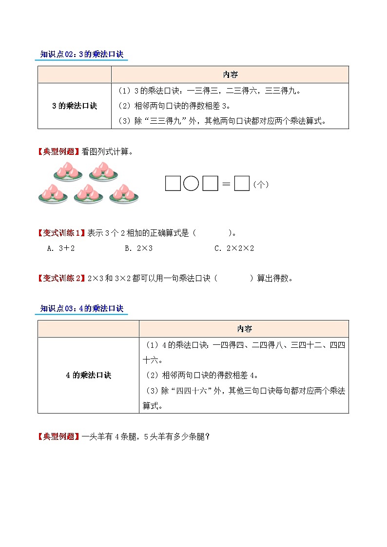 预习 专题04:2、3、4的乘法口诀-【学生版】2025年新二年级数学暑假讲义(人教版)第2页