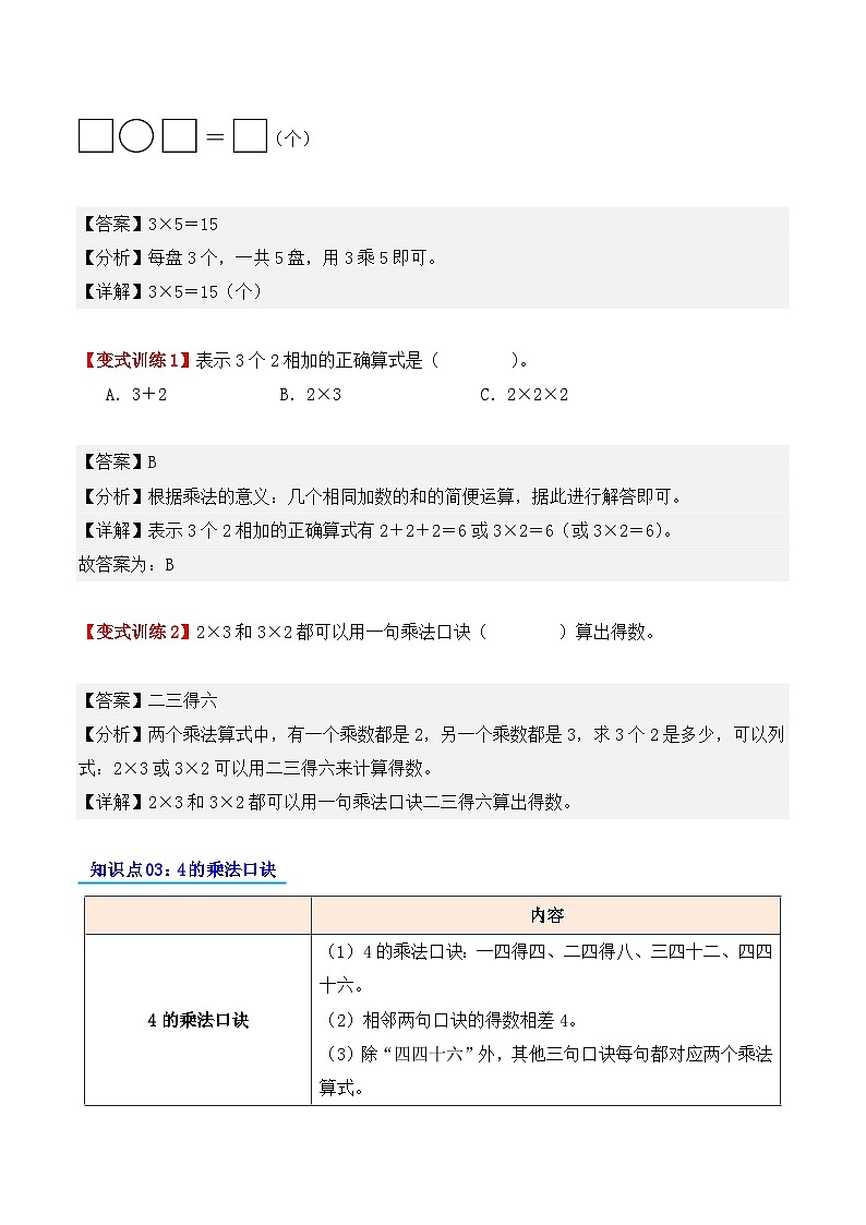预习 专题04:2、3、4的乘法口诀-【教师版】2025年新二年级数学暑假讲义(人教版)第3页
