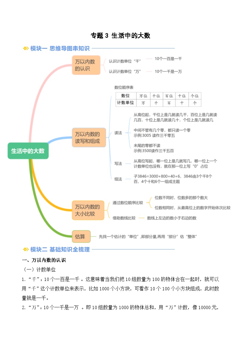 专题3 生活中的大数-【教师版+学生版】2025年二年级（二升三）暑假讲义（北师大版）