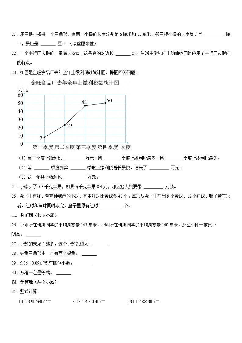 期末复习试题(试题)-2024-2025学年四年级下册数学北师大版第3页