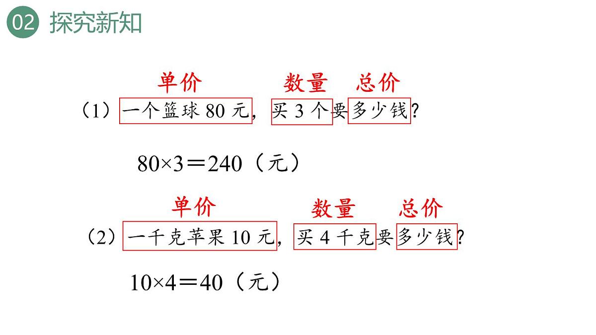 新人教版数学四年级上册4.5单价、数量和总价课件第7页