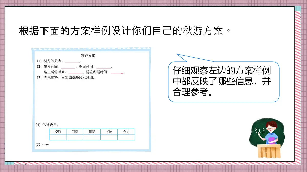 北师大数学五年级上册 数学好玩 1《设计秋游方案》课件第5页