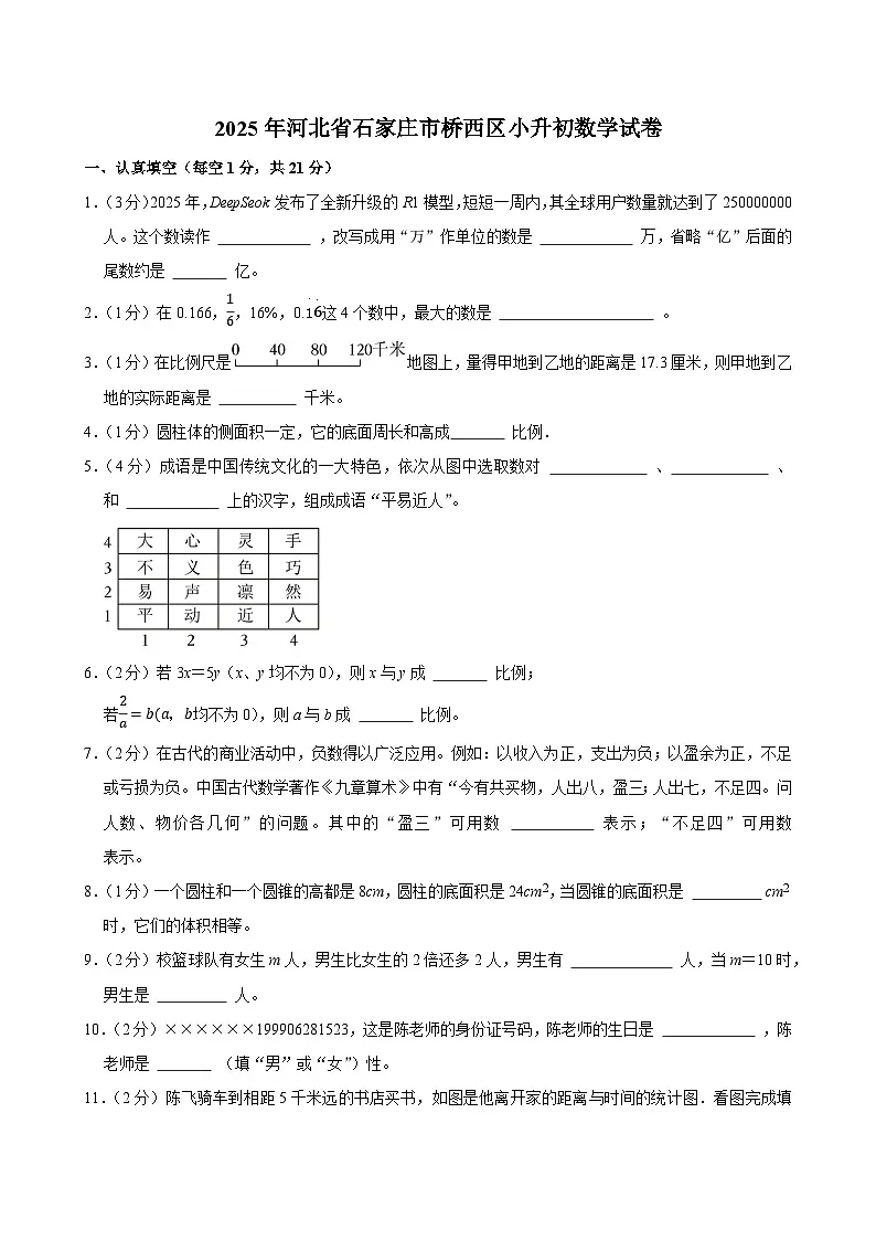 2025年河北省石家庄市桥西区小升初数学试卷第1页