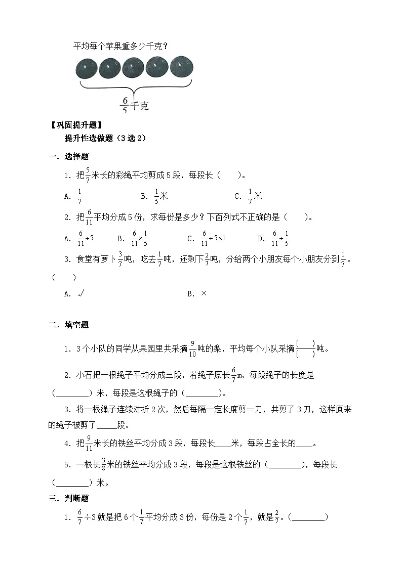 【任务型备课】人教版六年级上册-3.2 分数除以整数(作业)第2页