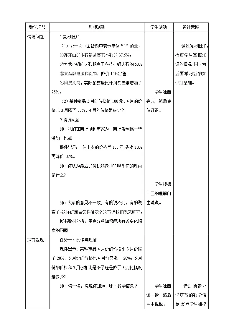 【任务型备课】人教版六年级上册-6.6 解决有关变化幅度的问题(教案)第2页