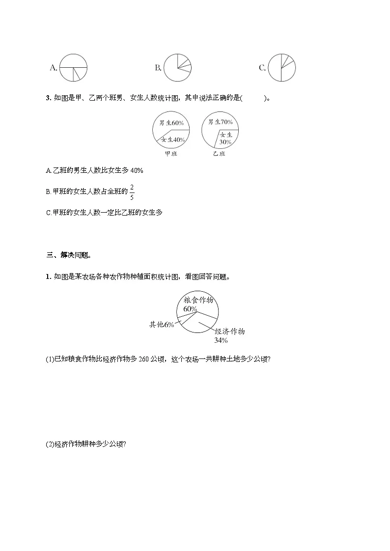 2024-2025学年人教版数学六年级上册期末复习专题—考点检测(扇形统计图)(含答案)第2页