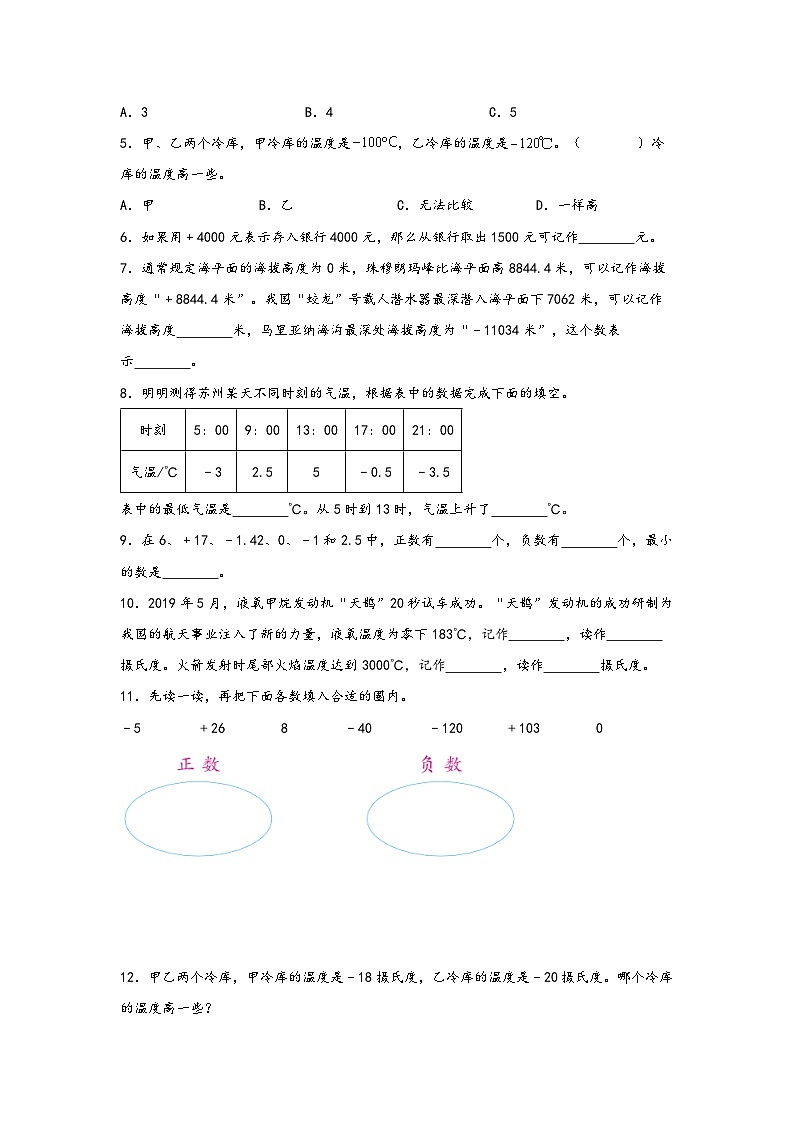 (暑假新课自学)第01课 认识负数-2025-2026学年五年级上册数学暑假预习(知识梳理+过关检测)(苏教版)第2页