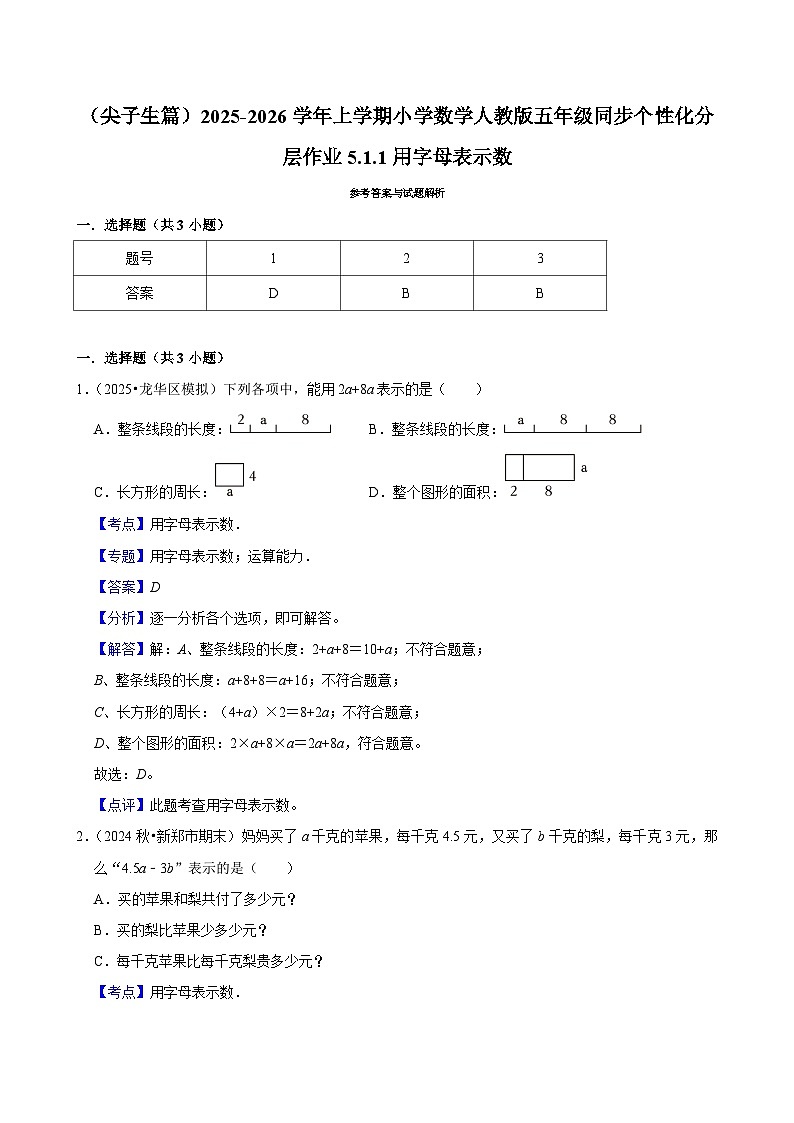 5.1.1用字母表示数(培优)小学数学五年级上册 人教新版同步分层作业(含解析)第3页
