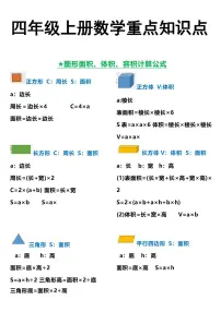 人教版四年级上册数学期末图形计算公式知识点汇总