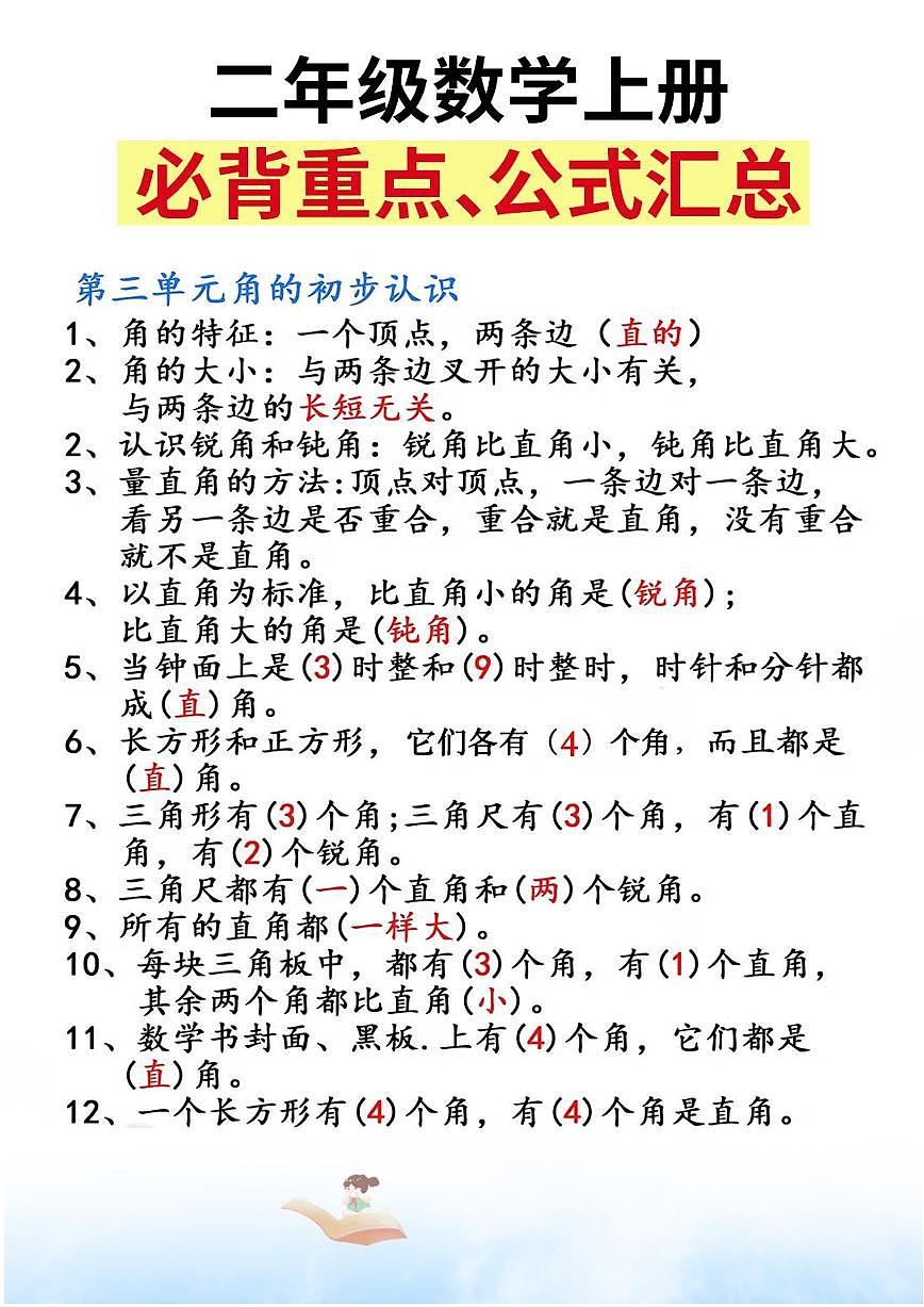人教版二年级上册数学期末专项练习 必背重点知识汇总精编第2页