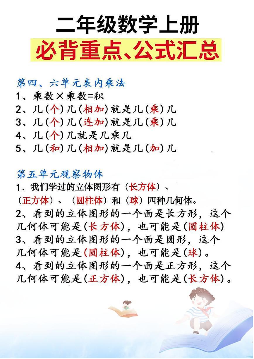 人教版二年级上册数学期末专项练习 必背重点知识汇总精编第3页