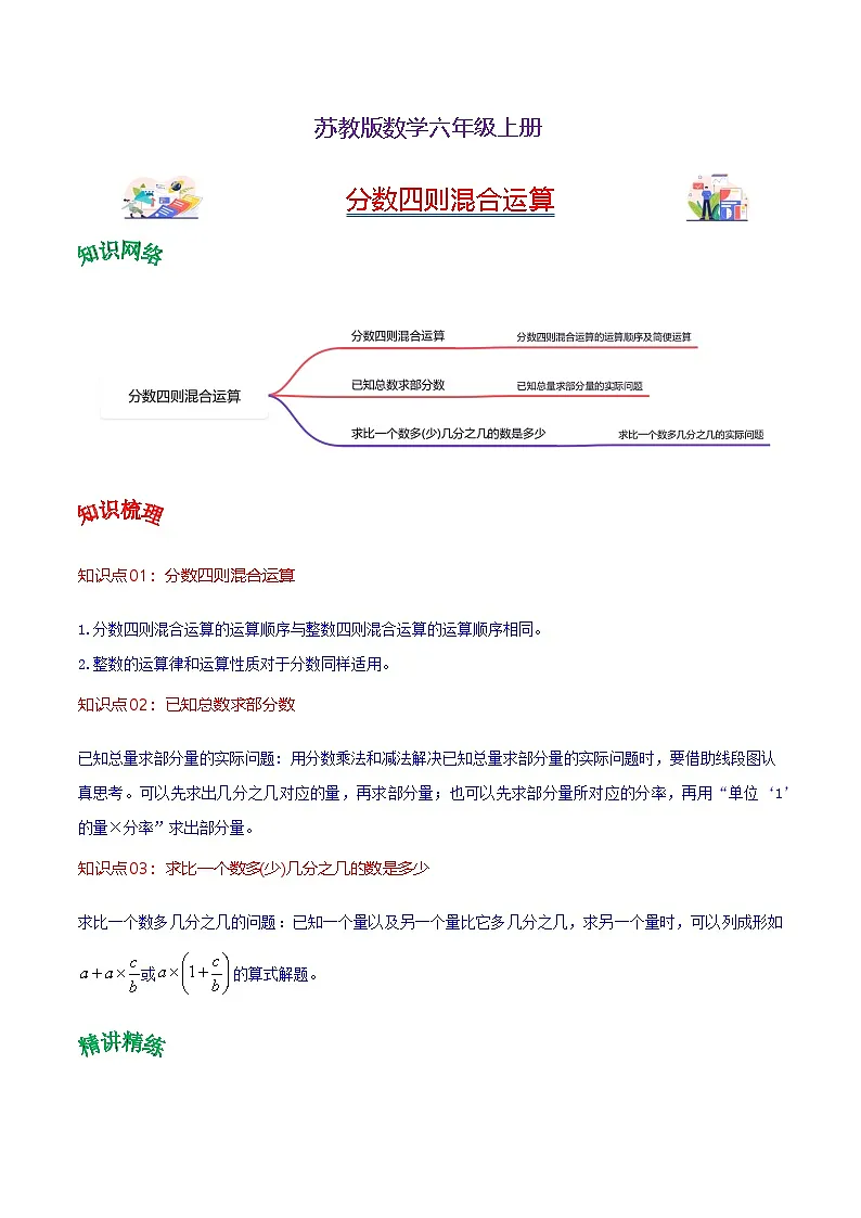 2023-2024学年六年级上册数学——《分数四则混合运算》单元热点难点练习(含答案)第1页