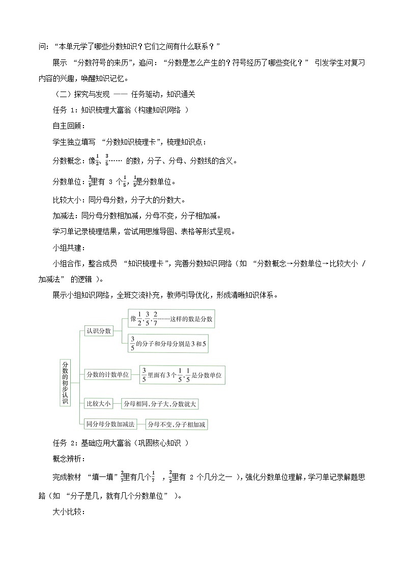 2025年秋三年级上册数学西师大《分数的初步认识整理与复习》教学设计第2页
