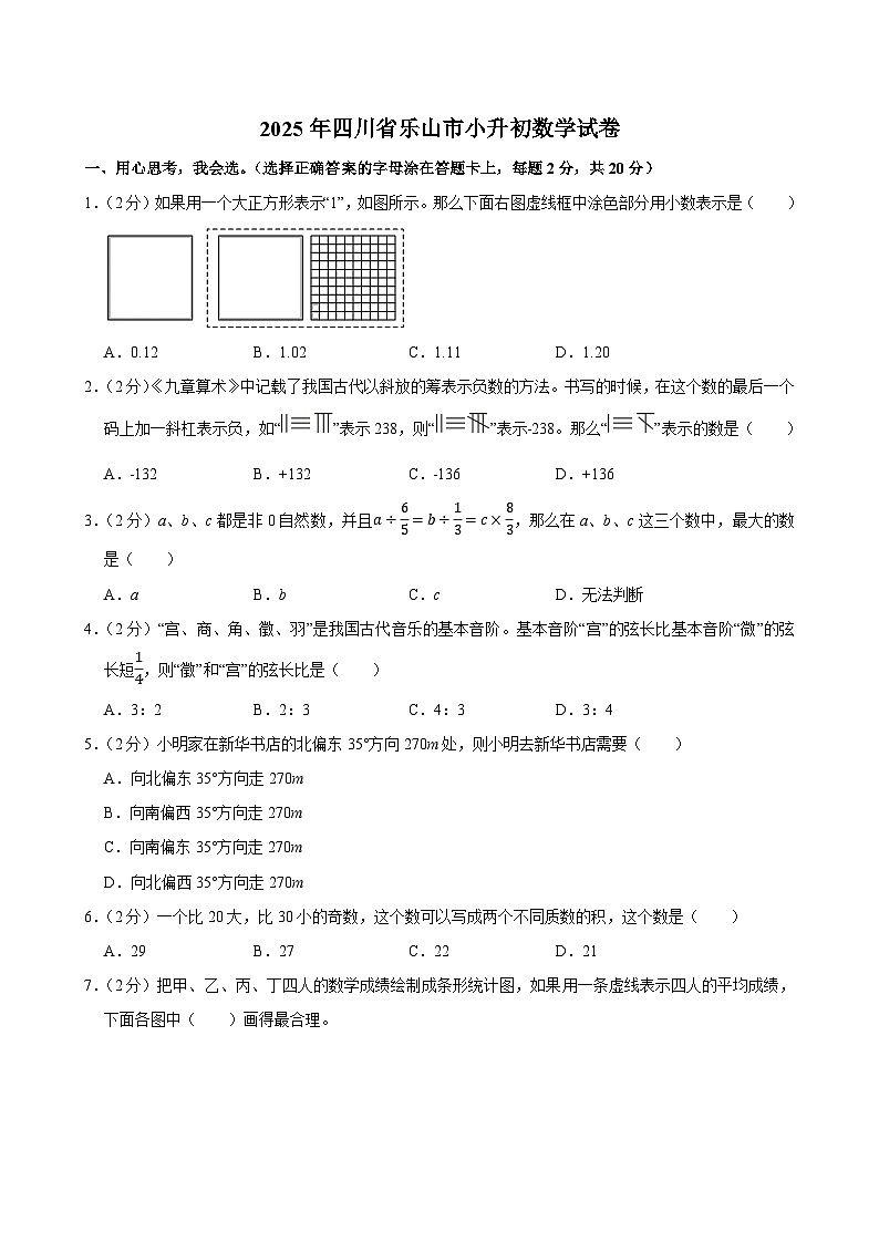 2025年四川省乐山市小升初数学试卷第1页