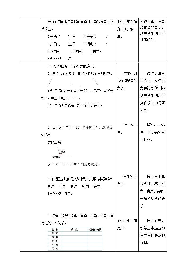 3.3 角的分类--教学设计 2025-2026学年小学数学四年级上课 西师大版第3页