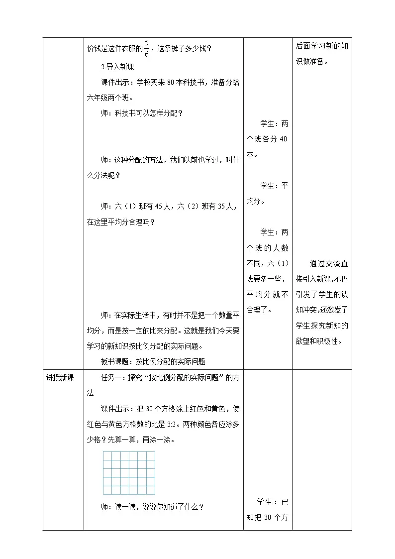 《3.8 按比例分配的实际问题》教学设计 表格式 2025-2026学年小学数学六年级上册 苏教版第2页