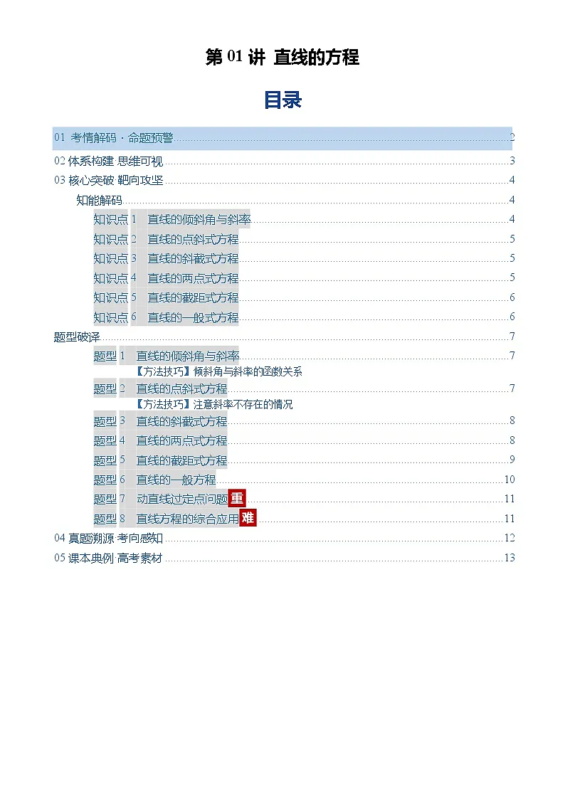 第01讲 直线的方程(复习讲义)(全国通用)(原卷版)-A4第1页