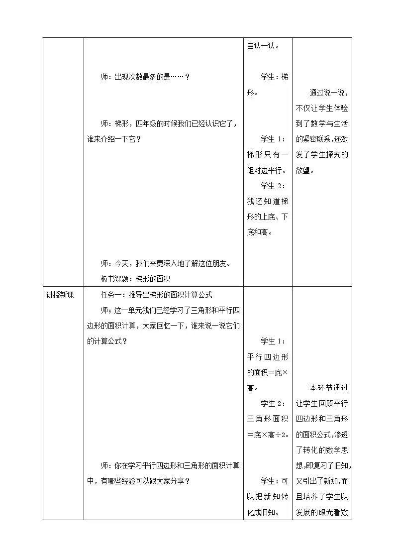《5.4 梯形的面积》教学设计 -2025-2026学年五年级数学上册 西师大版第2页