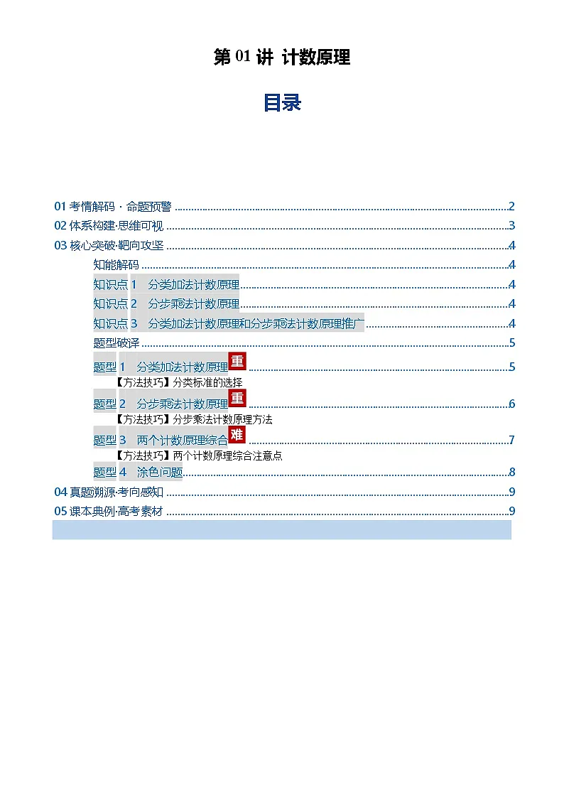 第01讲 计数原理(复习讲义)(全国通用)(原卷版)-A4第1页