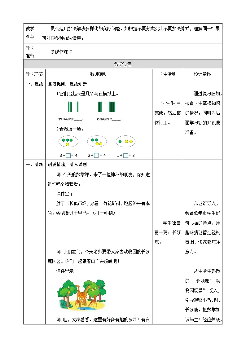 1.9《5以内的加法》表格式(教案) -2025-2026学年一年级数学上册 冀教版第2页