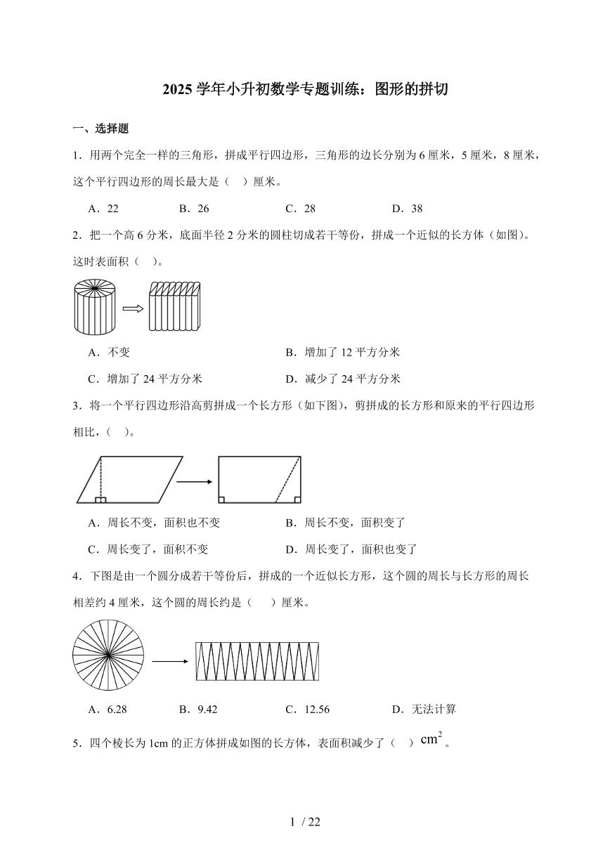2025年（小升初）六年级下册数学专项练习：图形的拼切（含解析）