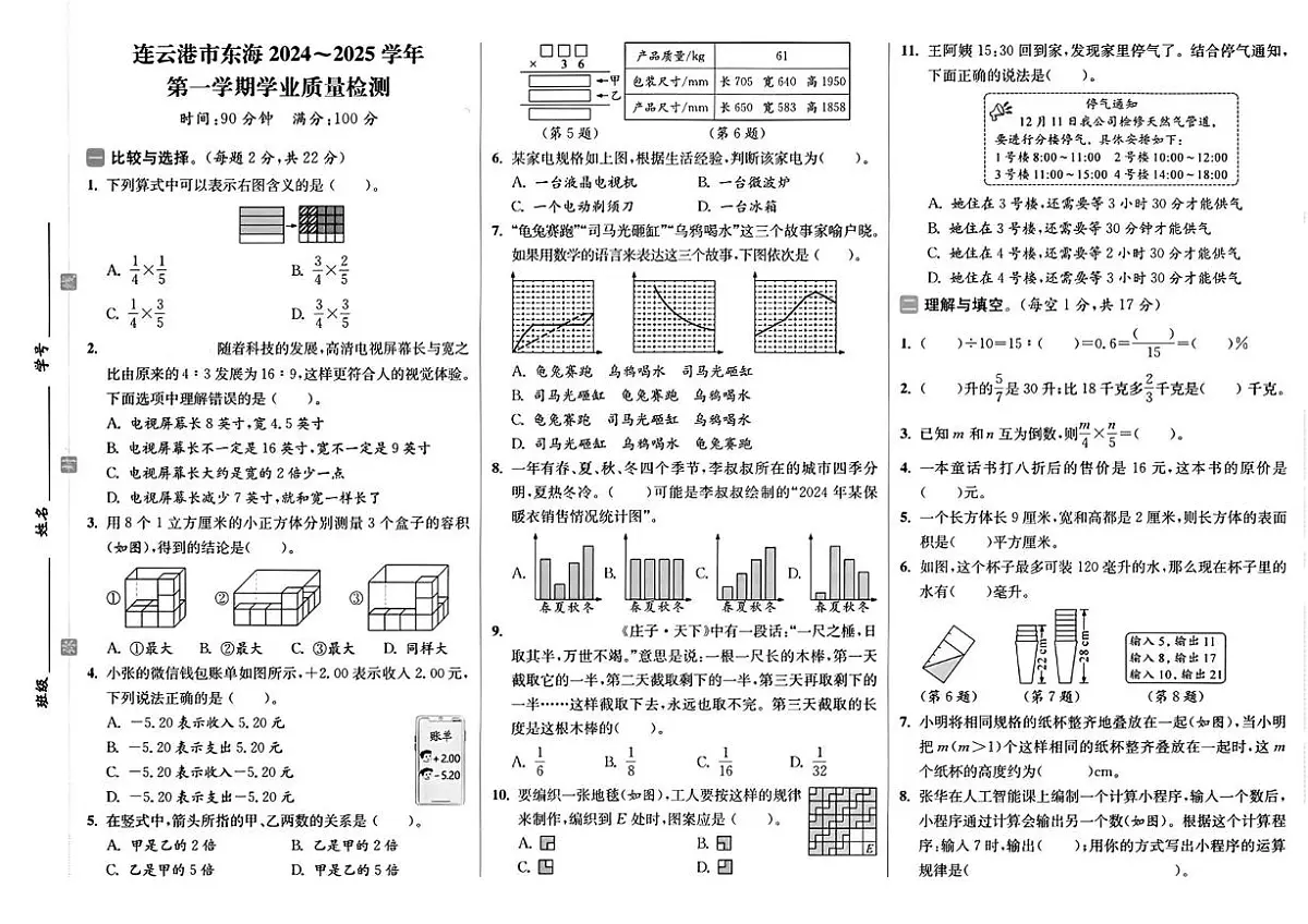江苏省连云港市东海县2024-2025学年六年级上学期期末数学试题第1页